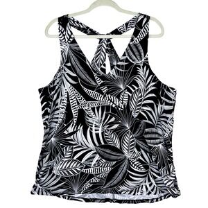 Banana Republic Tank Top Womens XL Black White Tropical Palm Twisted Racerback